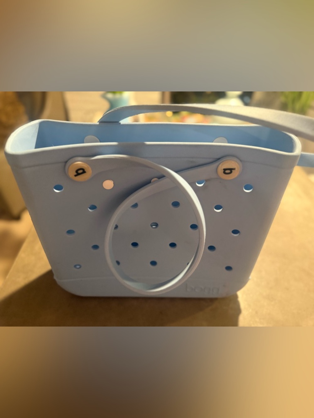 Bogg Bag small/medium Periwinkle Tote one side of handle twists great condition